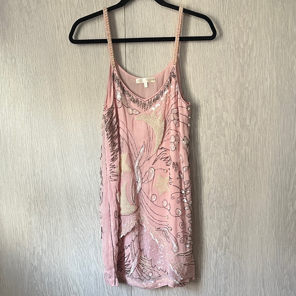 LoveShackFancy Pink Embellished Mini Dress